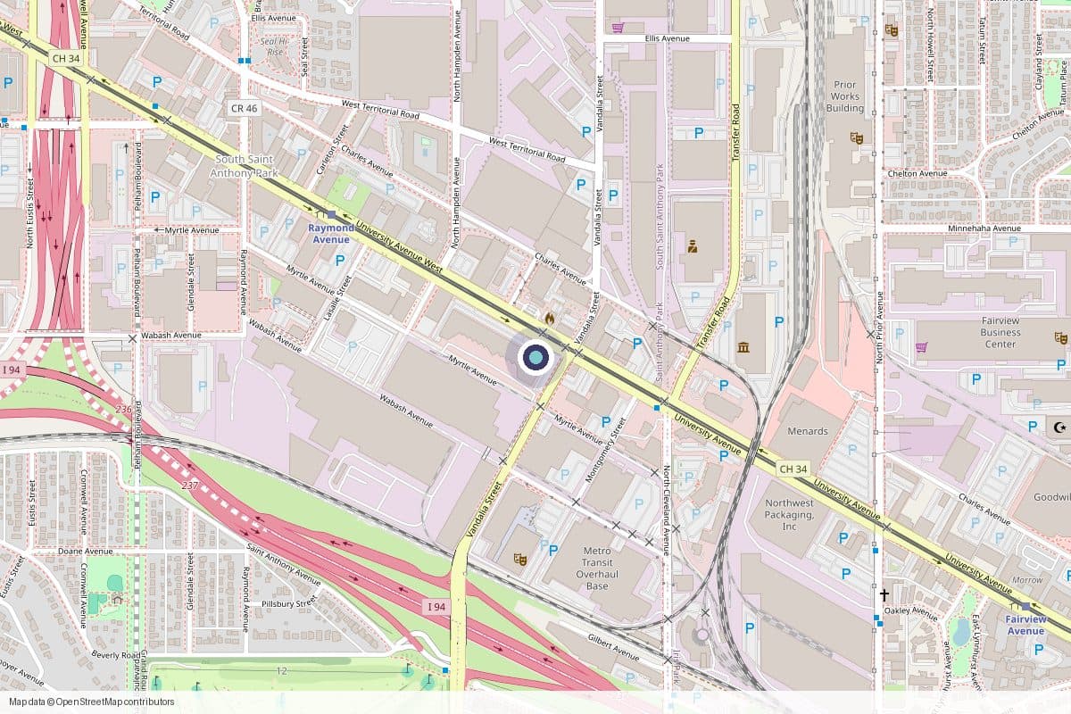 Street map showing the Abria St. Paul Clinic at 2200 University Avenue West